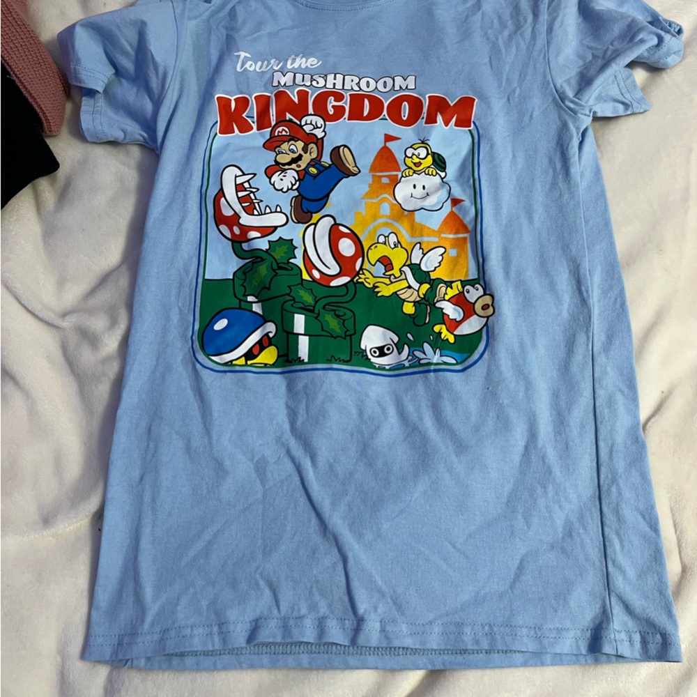 Nintendo Blue and Red Short Sleeve Tee with Adventure Graphic